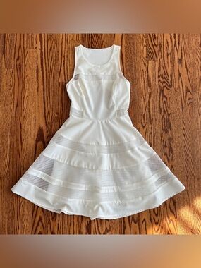 Lulu's White Sleeveless Mesh-Stripe Fit & Flare Dress